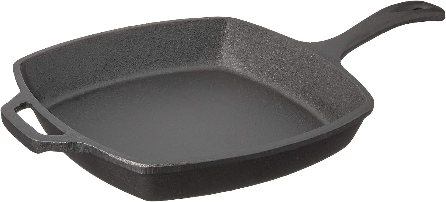 10.5" Pre Seasoned Cast Iron Square Skillet for Grill, Gas, Oven, Electric, Induction and Glass", Black