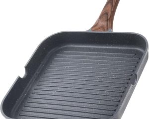 Nonstick Grill Pan for Stove Tops, Versatile Griddle with Pour Spouts, Square Big Cooking Surface, Durable Skillet Indoor & Outdoor Grilling. PFOA Free, 9.5 Inch