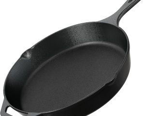 Premium Cast Iron Skillets 12 Inch, Chef's Pan, PFAS-Free, Pre-Seasoned Frying Pan, Stovetop, Oven, Campfire and Grill Large Skillet, Even Heat Distribution Cast Iron Pan - Black