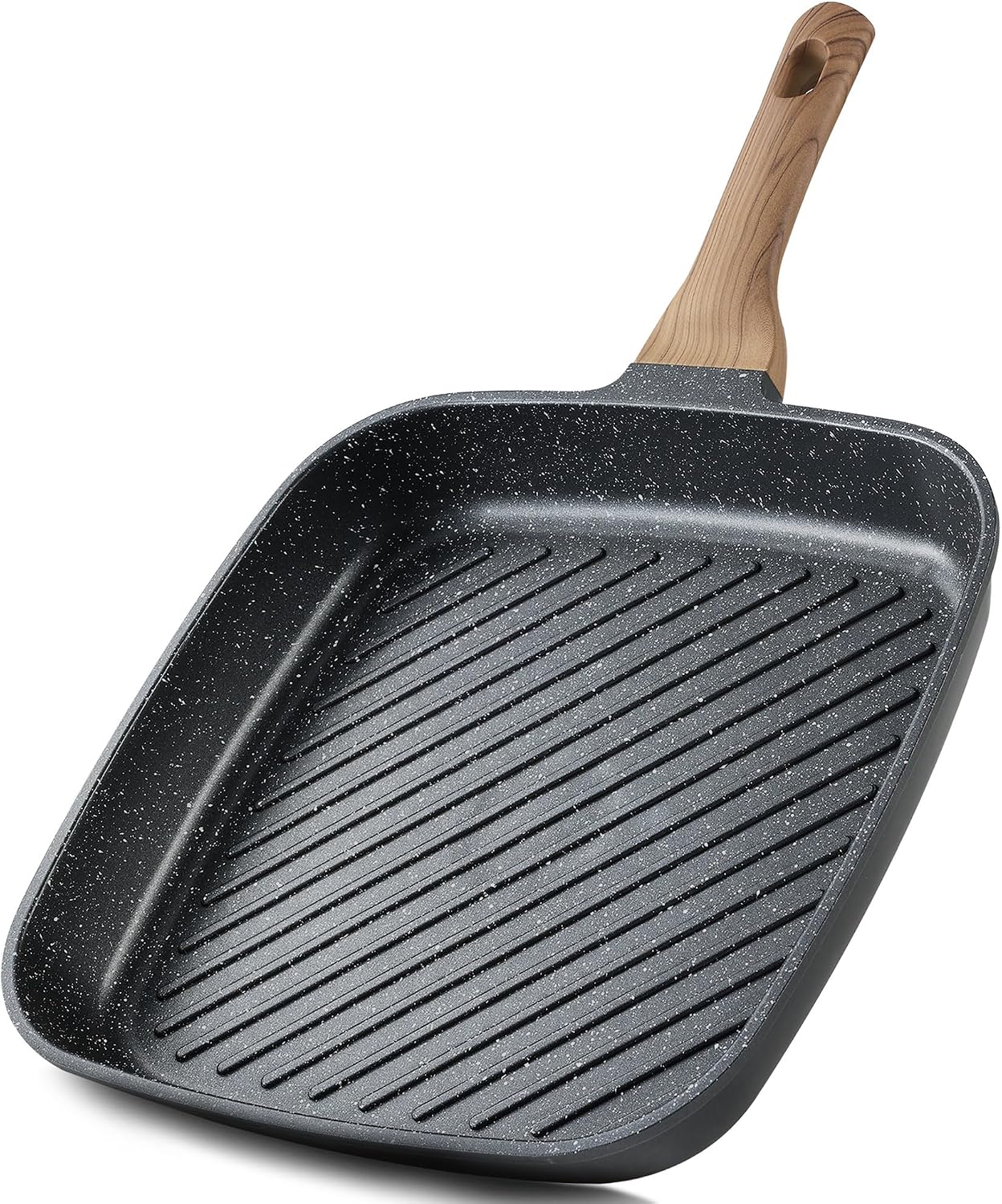 11 Inch Nonstick Grill Pan for Steak - Premium Granite Nonstick Coating, Square Grill Skillet, Indoor Outdoor RV Camping Use, Gas & Induction Safe, All Stovetops Compatible, PFOA Free, Black